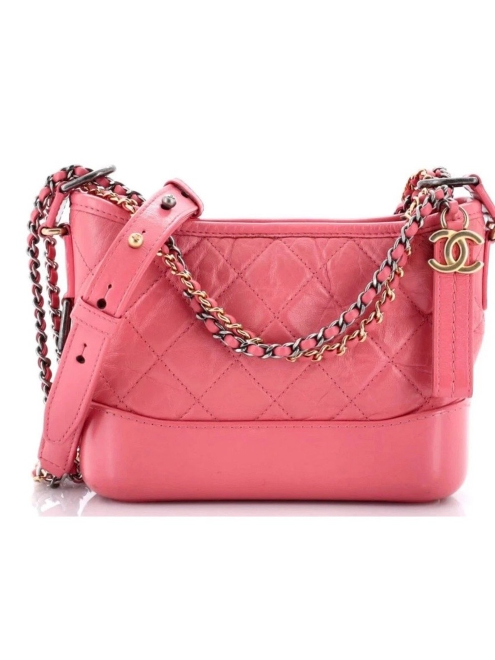 CHANEL Coral Pink Quilted Leather Shoulder Bag with Chain